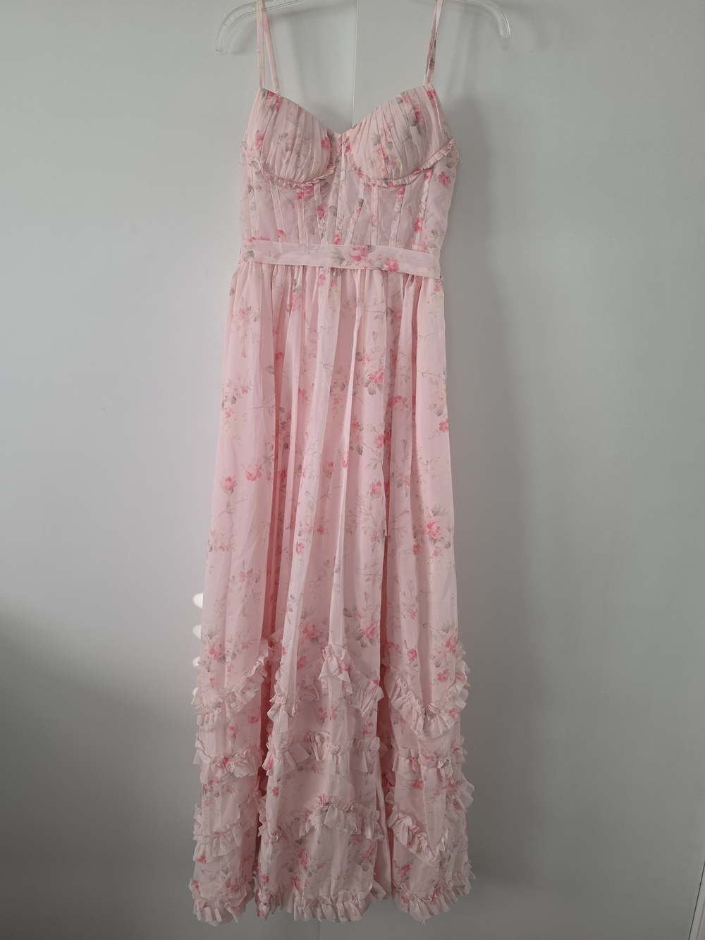 Women's Pink Floral Chiffon Dress - Picture 2 of 5